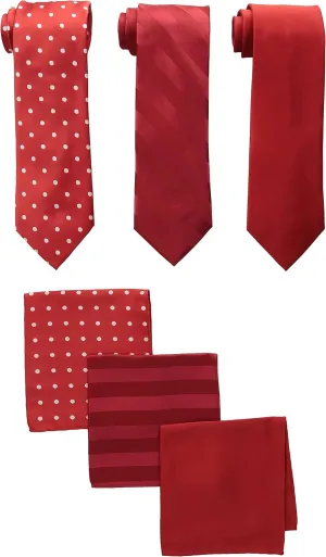 Stacy Adams mens 3 Pack Satin Neckties Solid Striped Dots With Pocket Squares