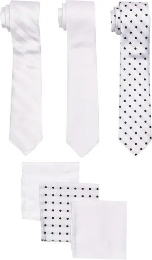 Stacy Adams mens 3 Pack Satin Neckties Solid Striped Dots With Pocket Squares