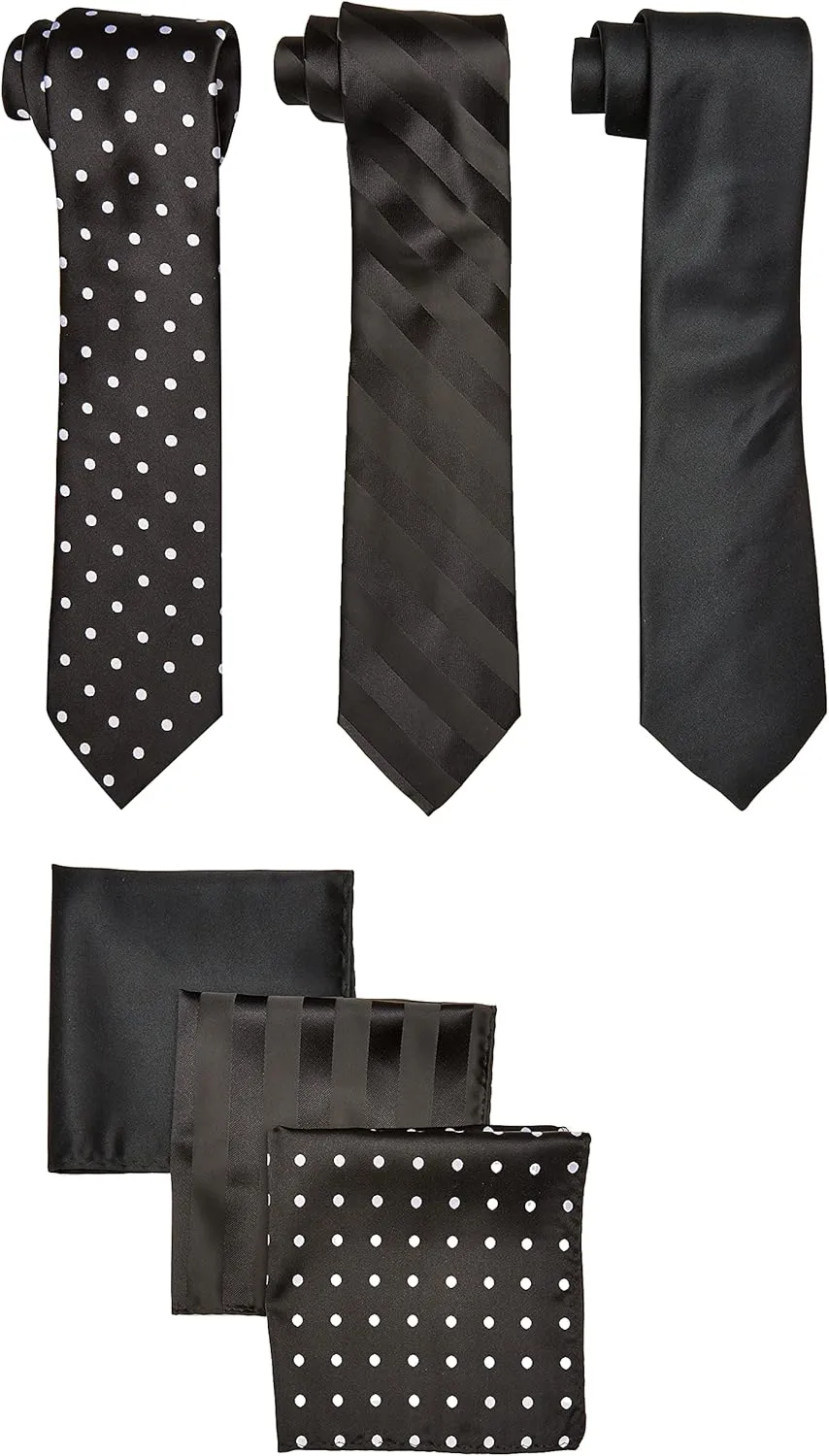 Stacy Adams mens 3 Pack Satin Neckties Solid Striped Dots With Pocket Squares