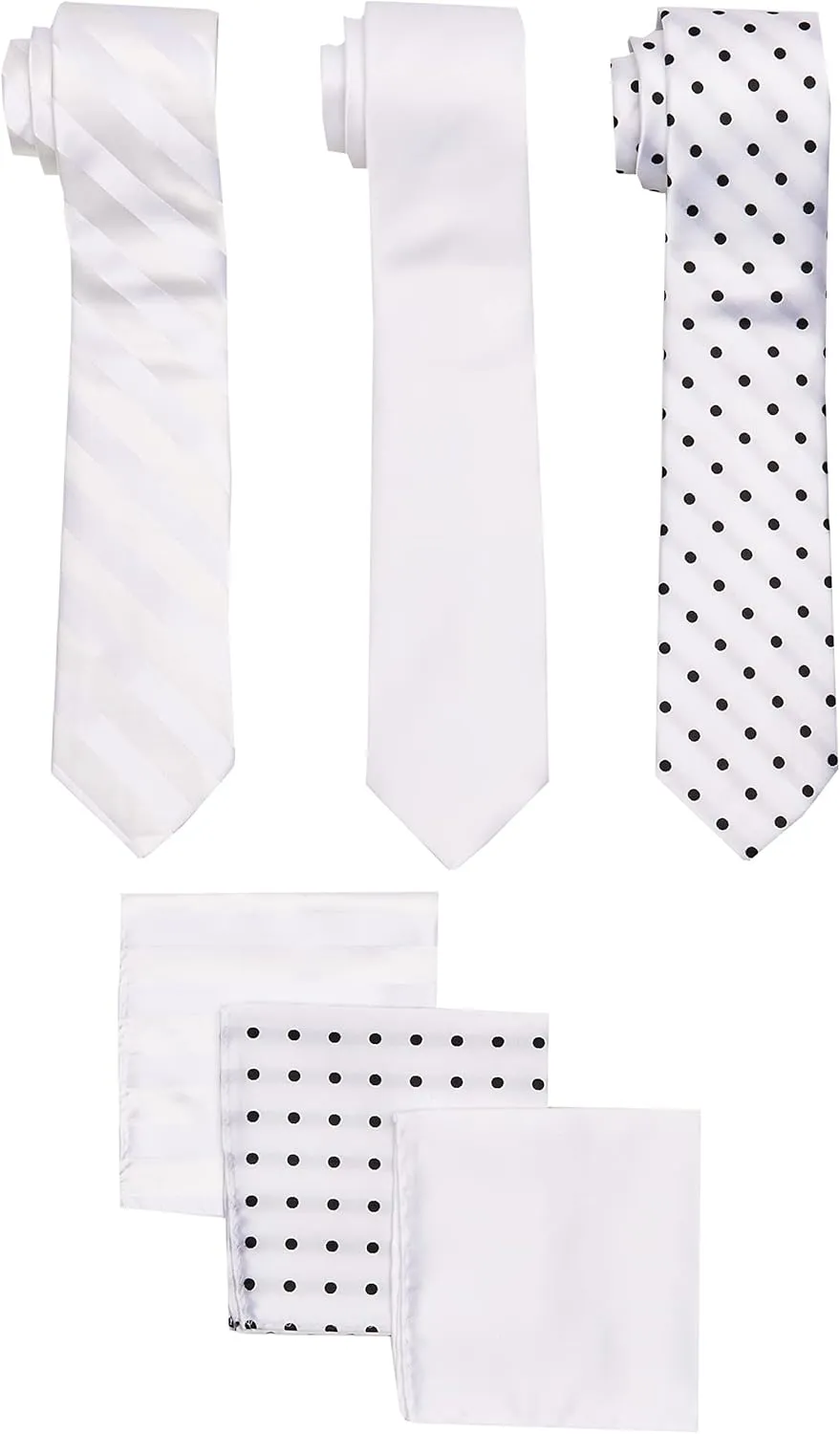 Stacy Adams mens 3 Pack Satin Neckties Solid Striped Dots With Pocket Squares