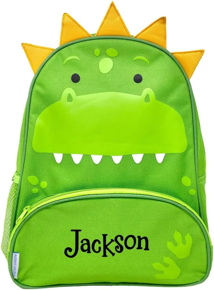 Stephen Joseph Kids Day Bag - Personalized Shoulder Bag - Green Dinosaur Sidekick Tote - Back to School Travel Bag with Custom Name
