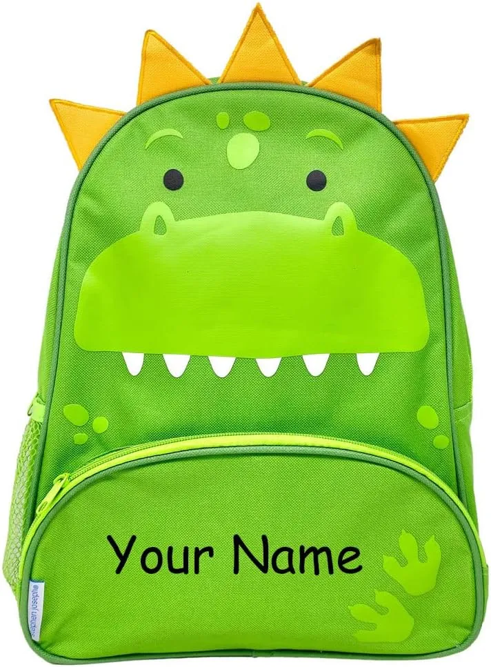 Stephen Joseph Kids Day Bag - Personalized Shoulder Bag - Green Dinosaur Sidekick Tote - Back to School Travel Bag with Custom Name