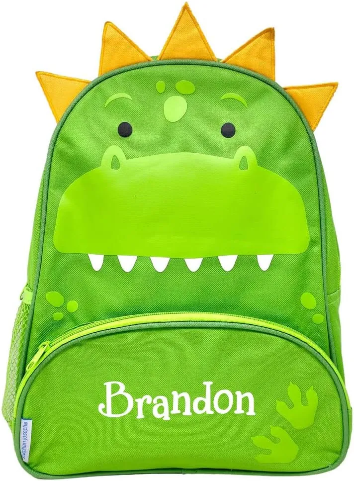 Stephen Joseph Kids Day Bag - Personalized Shoulder Bag - Green Dinosaur Sidekick Tote - Back to School Travel Bag with Custom Name