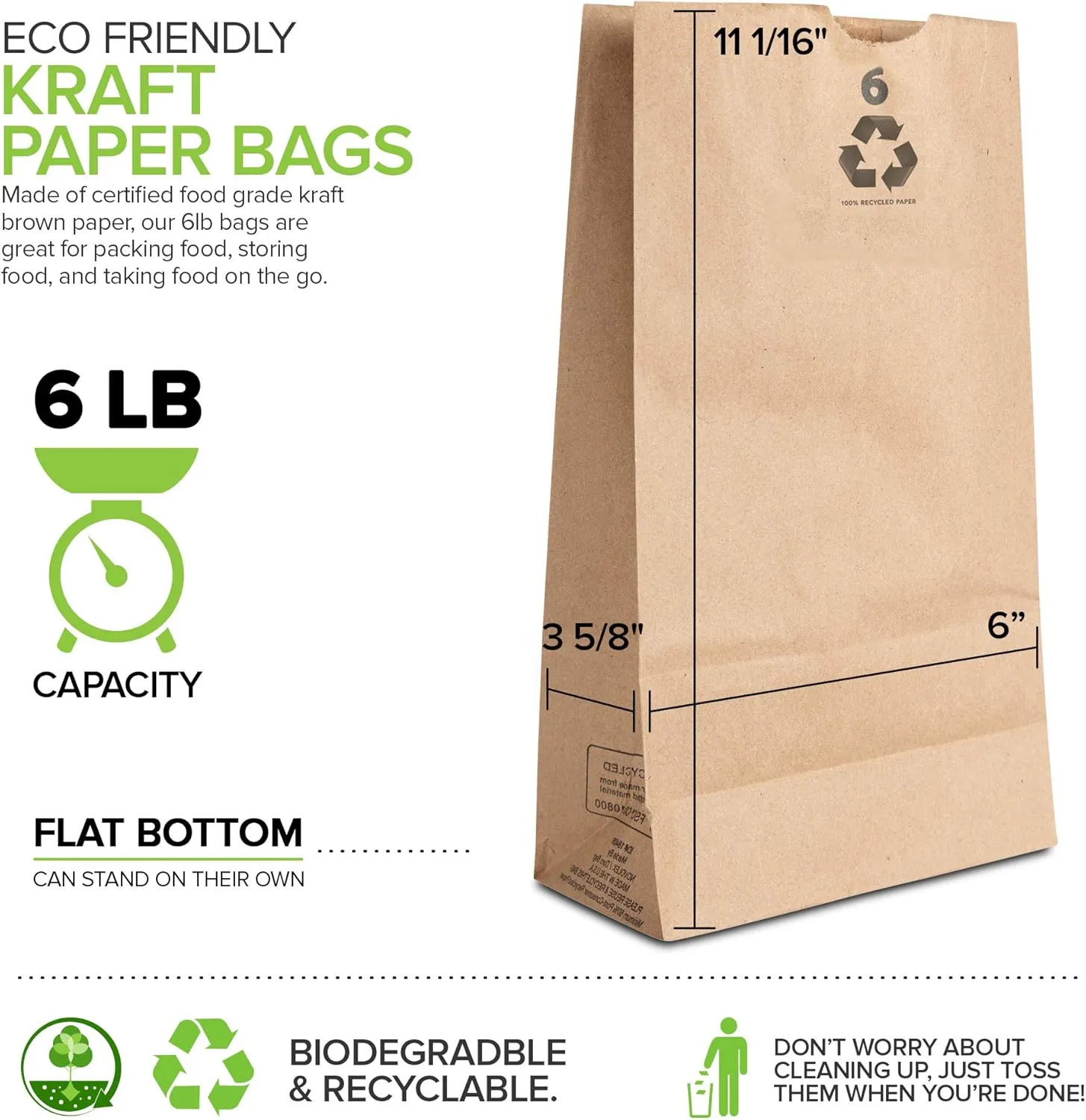 Stock Your Home 6 Lb Kraft Brown Paper Lunch Bags (200 Count) - Bulk Disposable Lunch Sacks, Medium Size Blank Bag for Kids, Good for a Snack, Sandwich, Grocery Food, and Arts & Crafts Projects