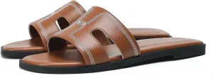 Stratuxx Kaze Womens Flat Sandals Dressy Summer Slide Leather Sandals Comfortable Cute Black Summer Slides for Women