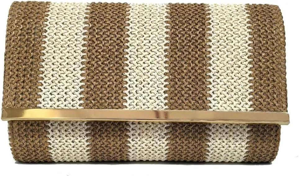 Straw Clutch Purse for Women Color-block Striped Woven Evening Bag Summer Beach Envelope Purse Crossbody Shoulder Bag