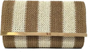Straw Clutch Purse for Women Color-block Striped Woven Evening Bag Summer Beach Envelope Purse Crossbody Shoulder Bag