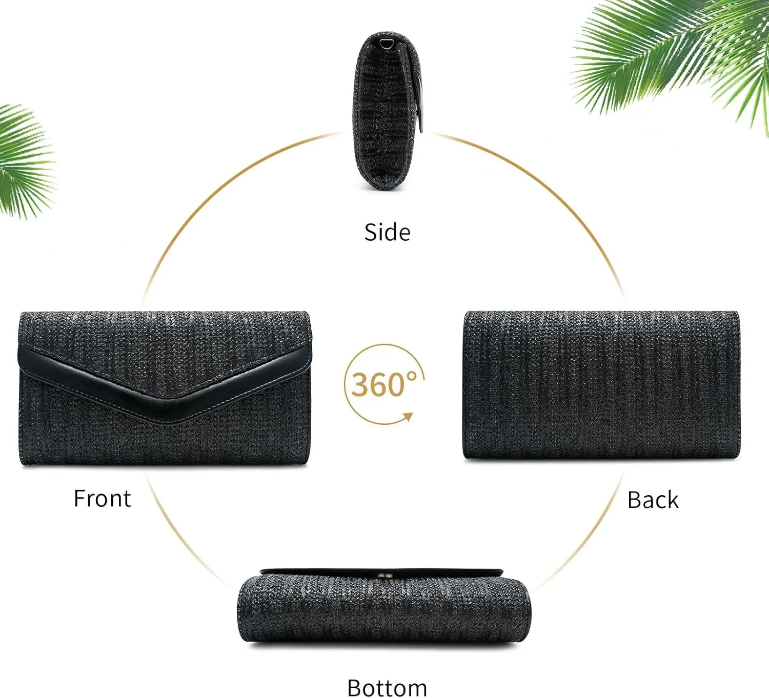 Straw Clutch Purse for Women Envelope Clutch Handbags for Summer Beach Evening Shoulder Crossbody Bag