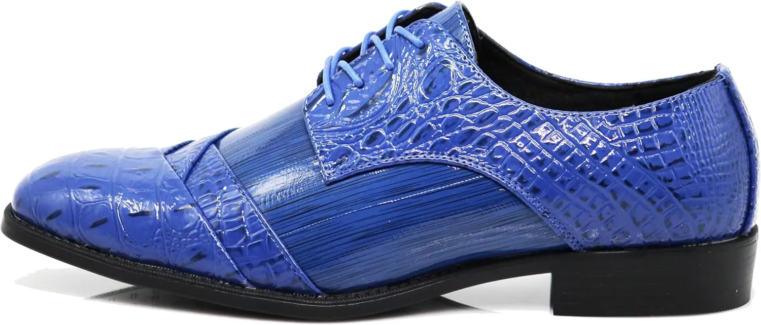 STW Men's Alligator Crocodile Print Oxfords Fashion Lace Up Dress Shoes