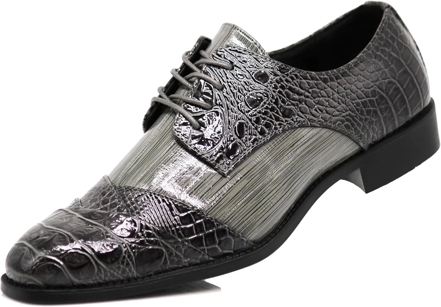 STW Men's Alligator Crocodile Print Oxfords Fashion Lace Up Dress Shoes