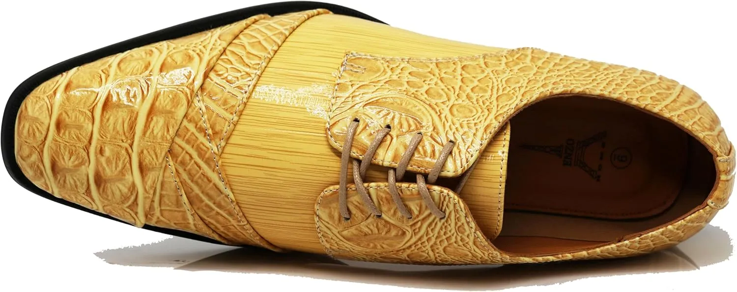 STW Men's Alligator Crocodile Print Oxfords Fashion Lace Up Dress Shoes
