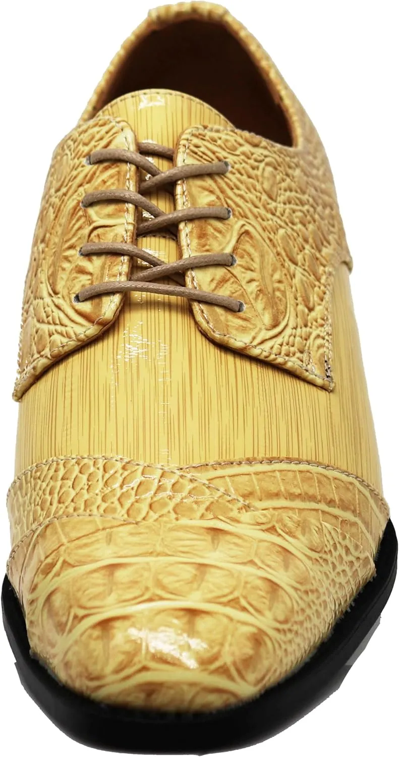 STW Men's Alligator Crocodile Print Oxfords Fashion Lace Up Dress Shoes