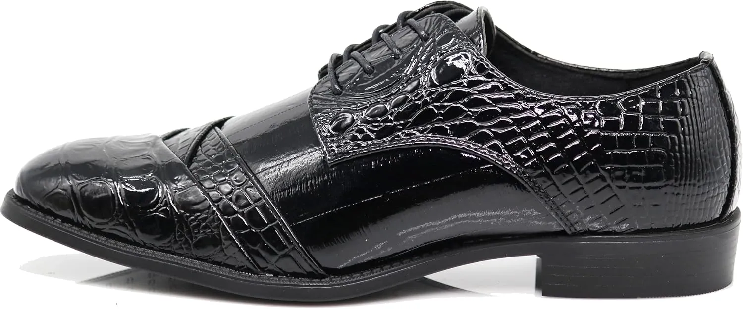 STW Men's Alligator Crocodile Print Oxfords Fashion Lace Up Dress Shoes