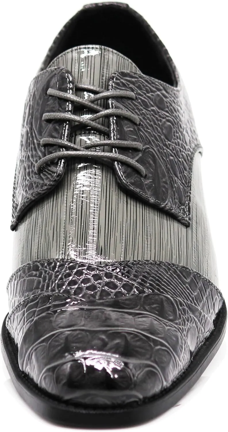 STW Men's Alligator Crocodile Print Oxfords Fashion Lace Up Dress Shoes