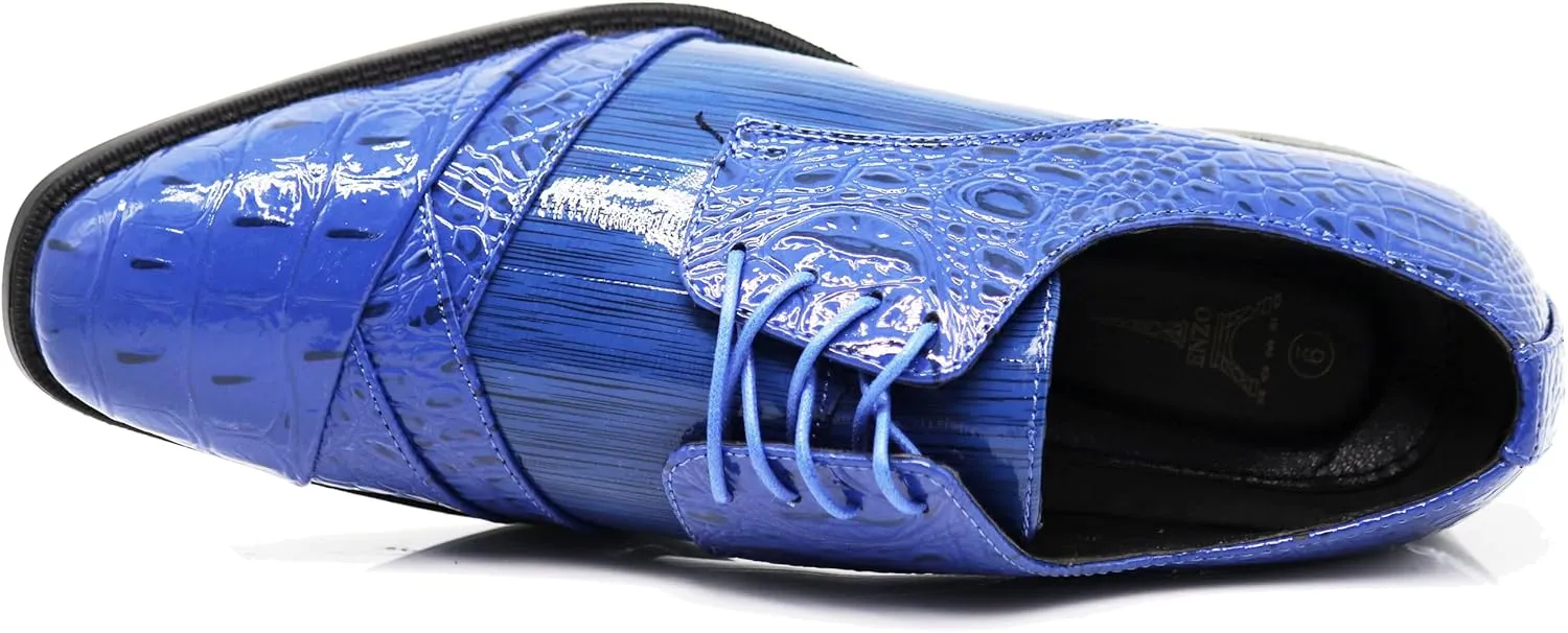 STW Men's Alligator Crocodile Print Oxfords Fashion Lace Up Dress Shoes
