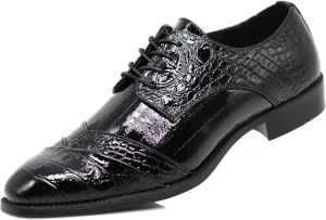 STW Men's Alligator Crocodile Print Oxfords Fashion Lace Up Dress Shoes