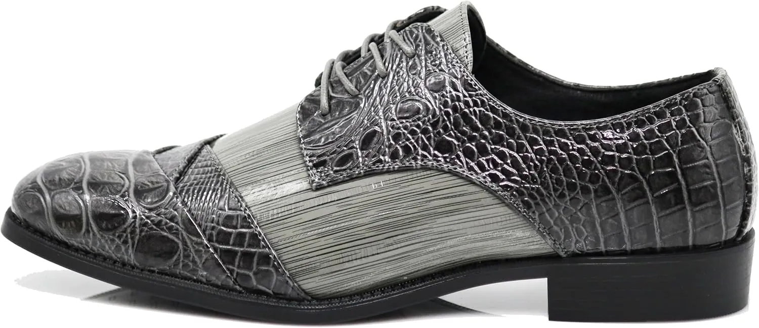 STW Men's Alligator Crocodile Print Oxfords Fashion Lace Up Dress Shoes