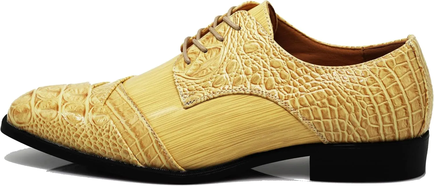 STW Men's Alligator Crocodile Print Oxfords Fashion Lace Up Dress Shoes