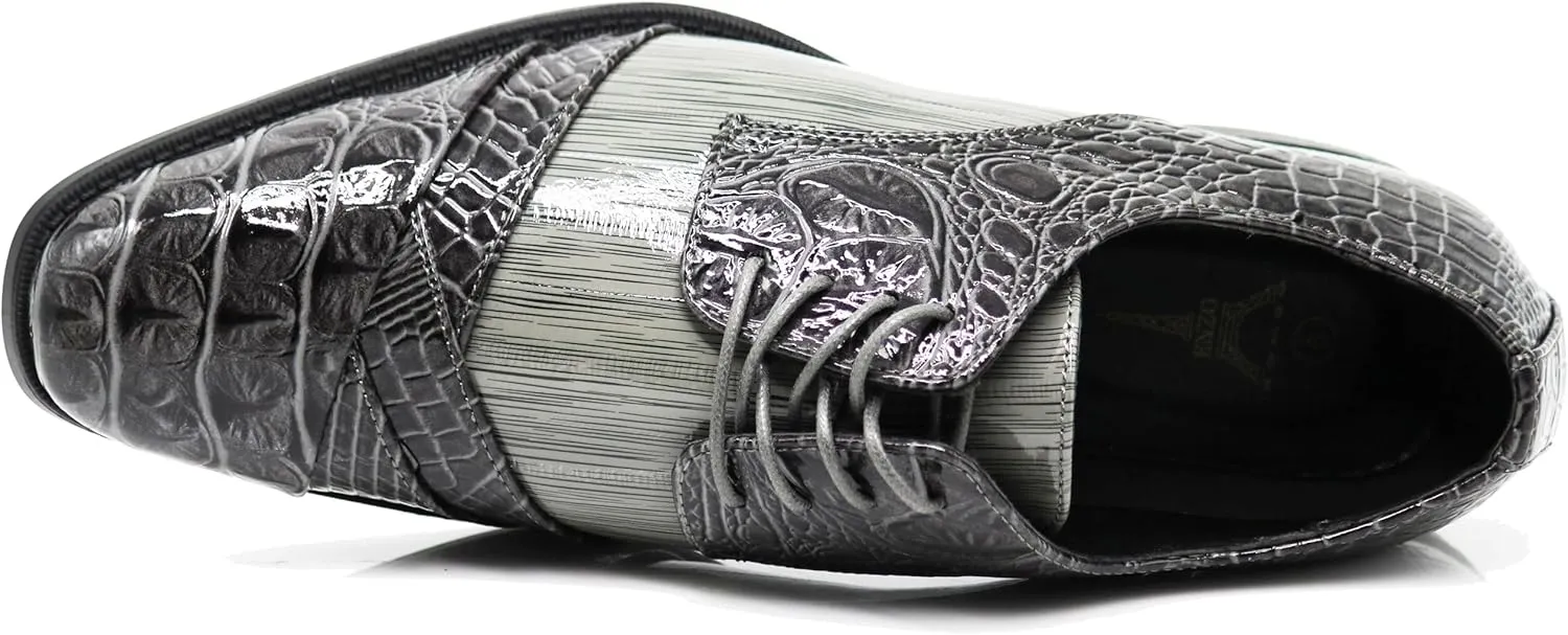 STW Men's Alligator Crocodile Print Oxfords Fashion Lace Up Dress Shoes