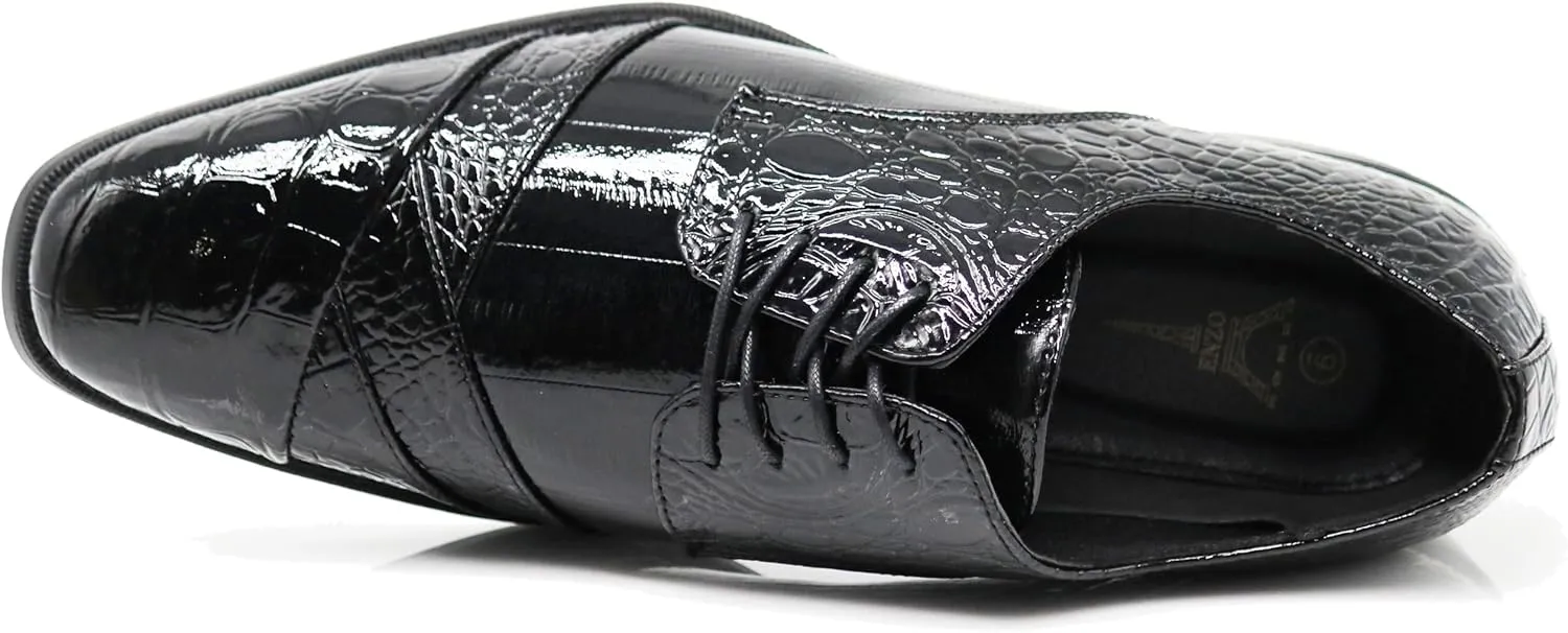STW Men's Alligator Crocodile Print Oxfords Fashion Lace Up Dress Shoes