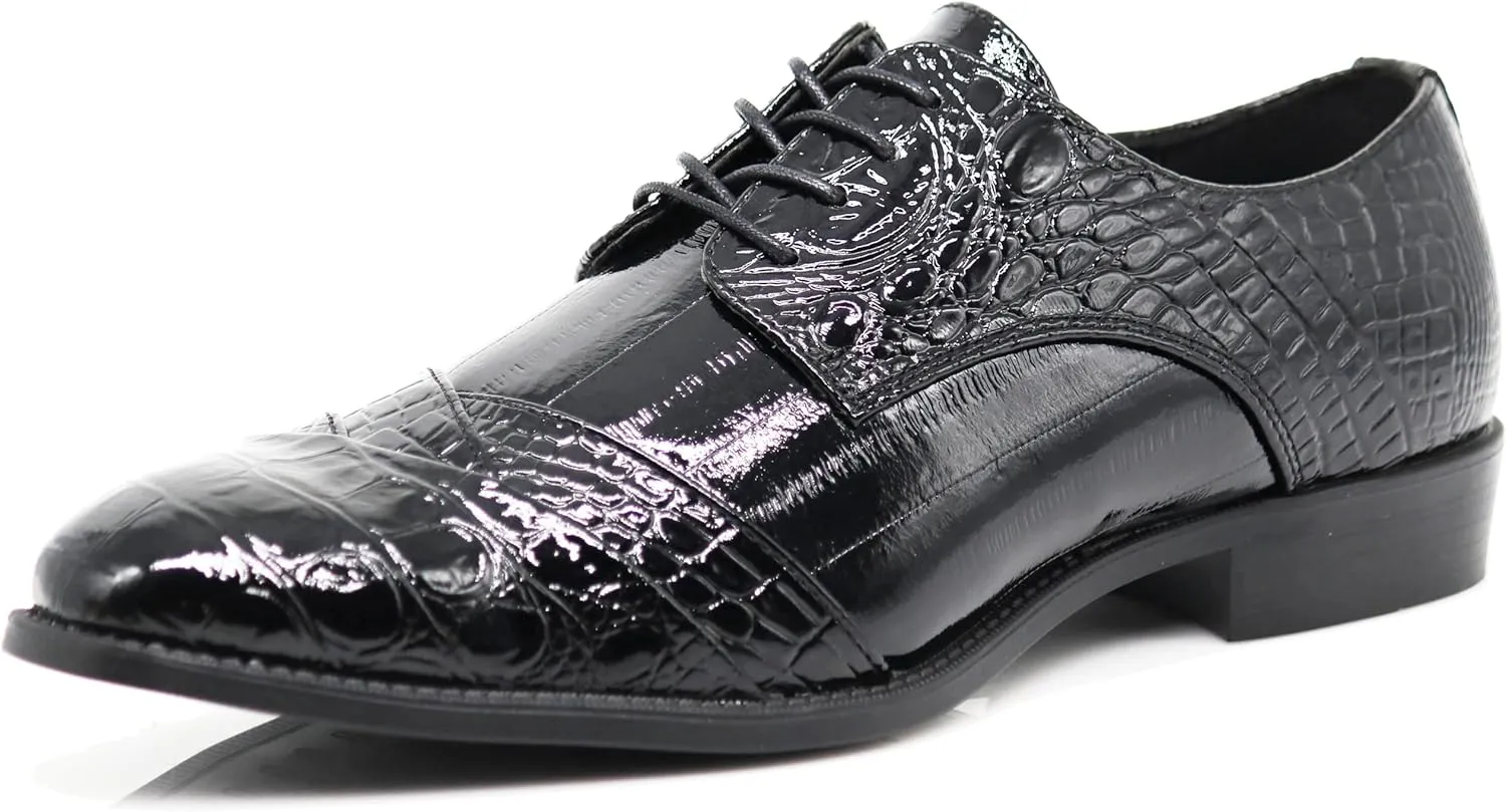 STW Men's Alligator Crocodile Print Oxfords Fashion Lace Up Dress Shoes