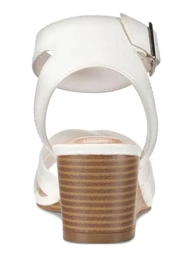 Style & Co. Womens Faux Leather Embossed Wedge Sandals White 7.5 Medium (B,M)
