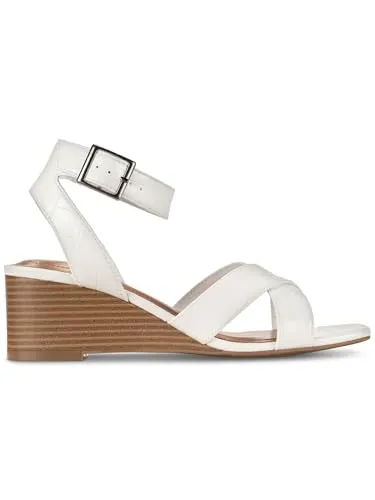 Style & Co. Womens Faux Leather Embossed Wedge Sandals White 7.5 Medium (B,M)