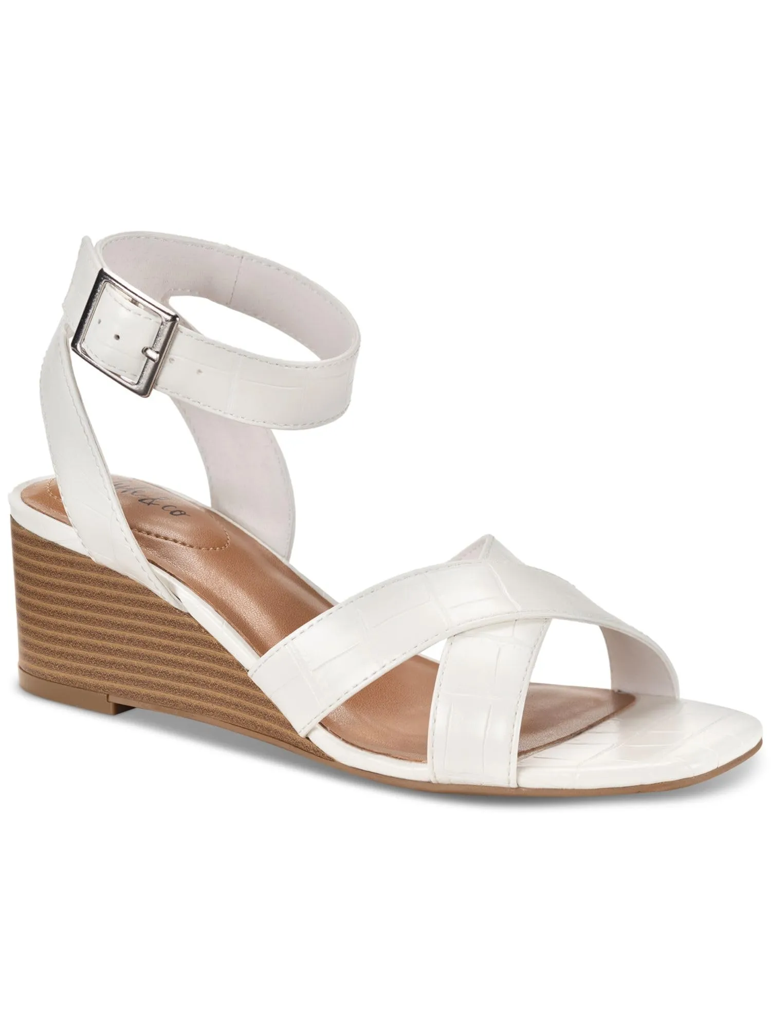 Style & Co. Womens Faux Leather Embossed Wedge Sandals White 7.5 Medium (B,M)