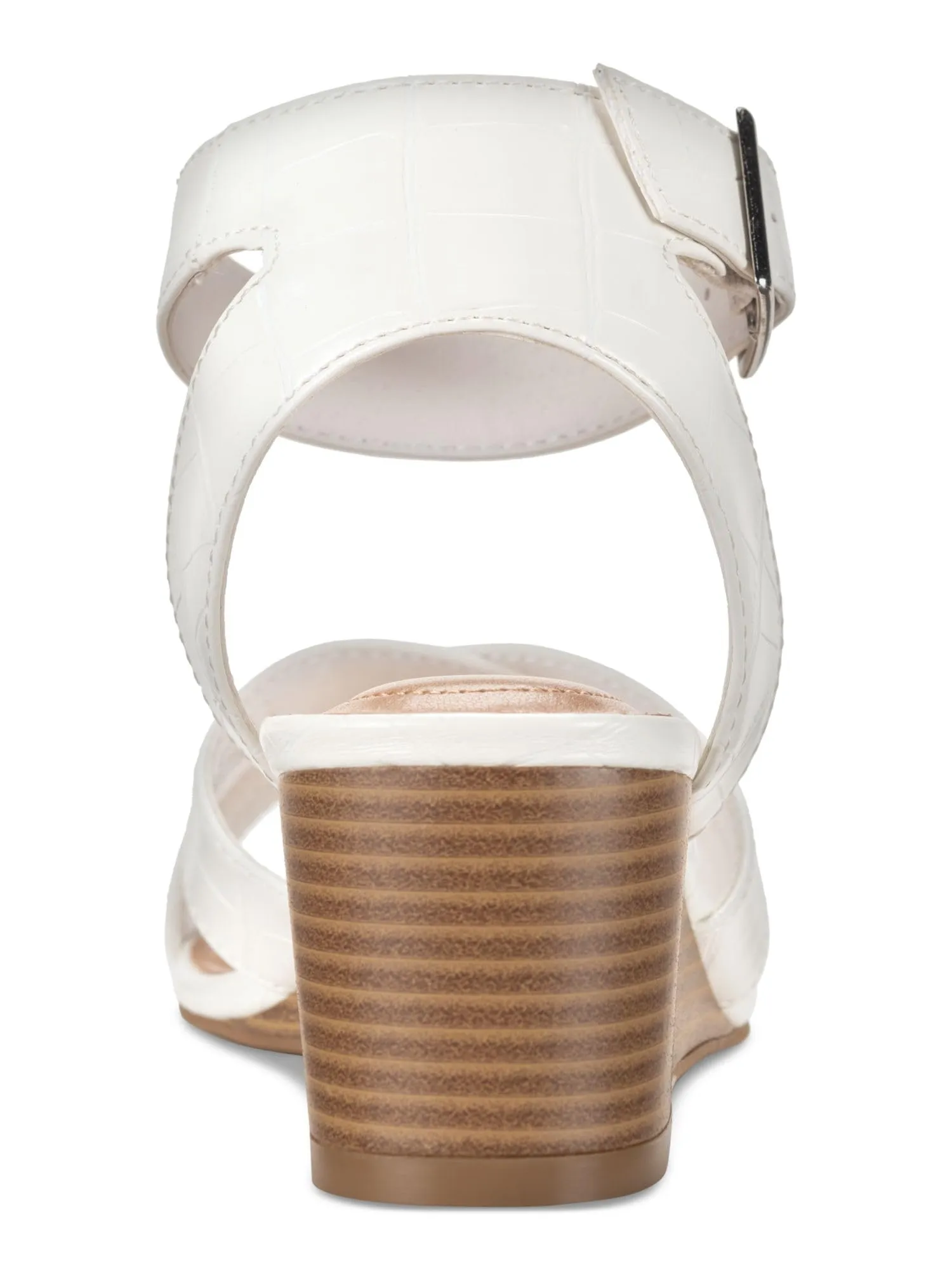 Style & Co. Womens Faux Leather Embossed Wedge Sandals White 7.5 Medium (B,M)