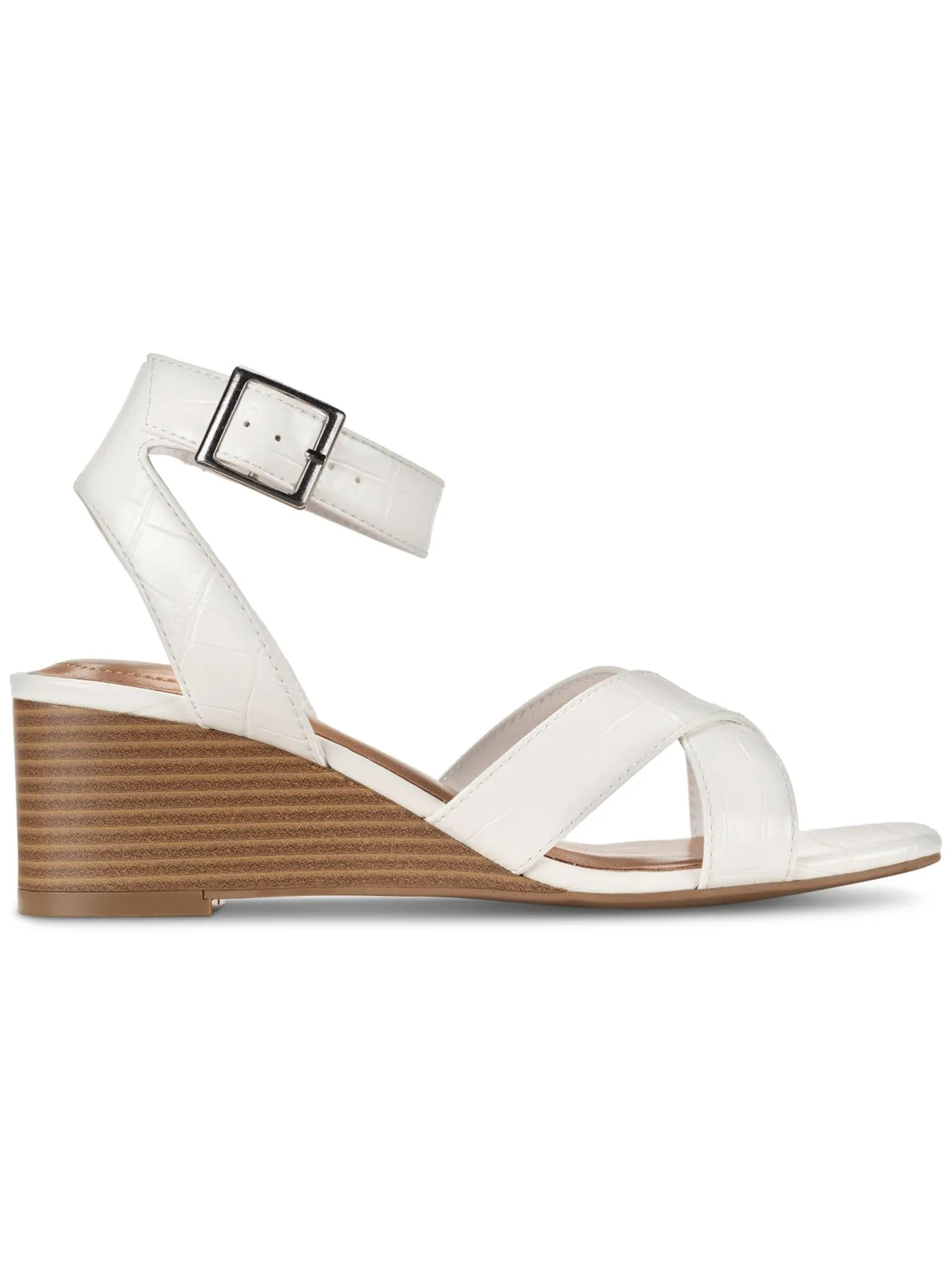 Style & Co. Womens Faux Leather Embossed Wedge Sandals White 7.5 Medium (B,M)