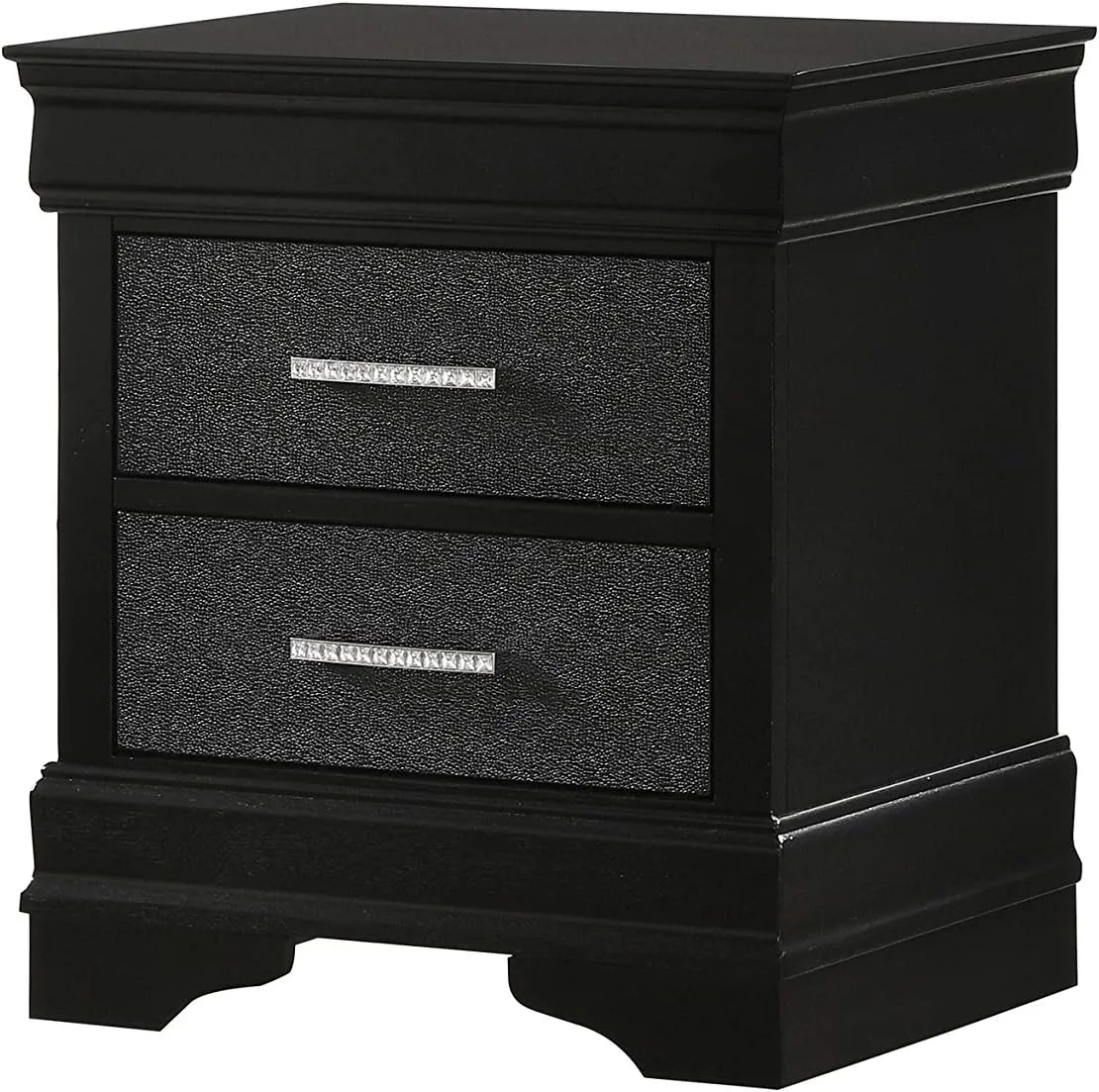 Stylish Black Nightstand with Faux Shagreen Embossed Finish and Dovetail Drawer Construction