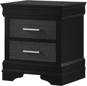 Stylish Black Nightstand with Faux Shagreen Embossed Finish and Dovetail Drawer Construction