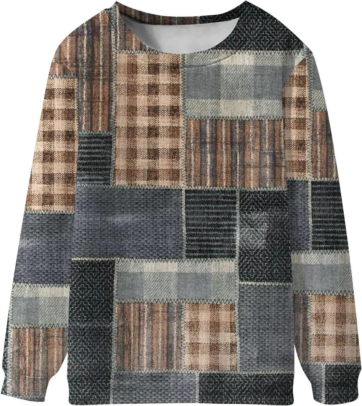Stylish Patchwork Sweatshirt for Women Standard Fit Long Sleeve Crew Neck Pullover Striped Block Color Lightweight Blouse Top