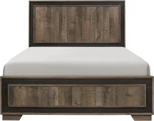 Stylish Sleep Solution with Modern Two-Tone Queen Size Bed, Embossed Faux-Wood Finish, for Contemporary Bedrooms