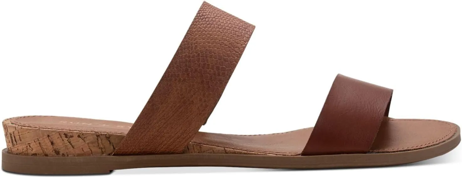 SUN STONE Womens Easten Faux Leather Slide Sandals Brown 6 Medium (B,M)