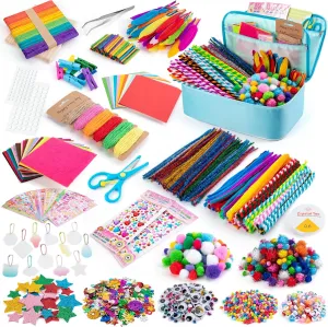 Sundaymot Arts and Crafts Supplies for Kids, 2000 Pcs Craft Kits for Kids, DIY School Craft Project, Bulk Craft Set, Includes Art Supplies and Oxford Cloth Bag, Arts and Crafts for Kids Ages 8-12