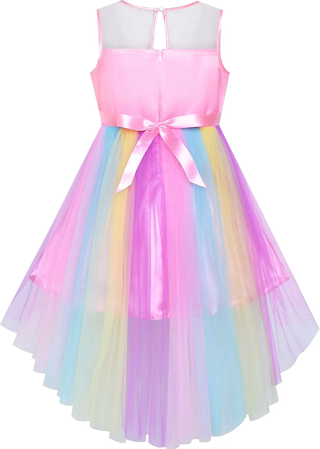 Sunny Fashion Flower Girl Dress Champagne Sequin Hi-Low Wedding Bridesmaid