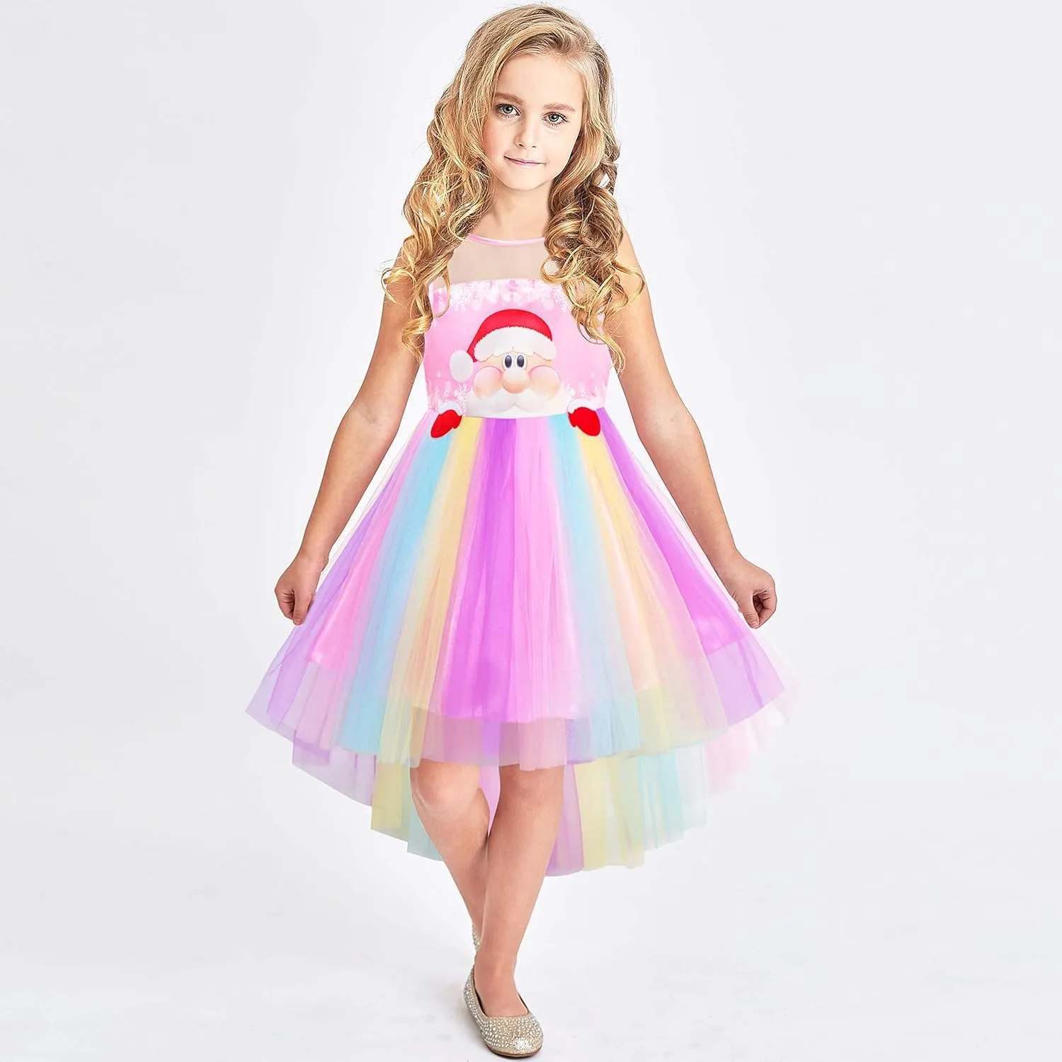 Sunny Fashion Flower Girl Dress Champagne Sequin Hi-Low Wedding Bridesmaid