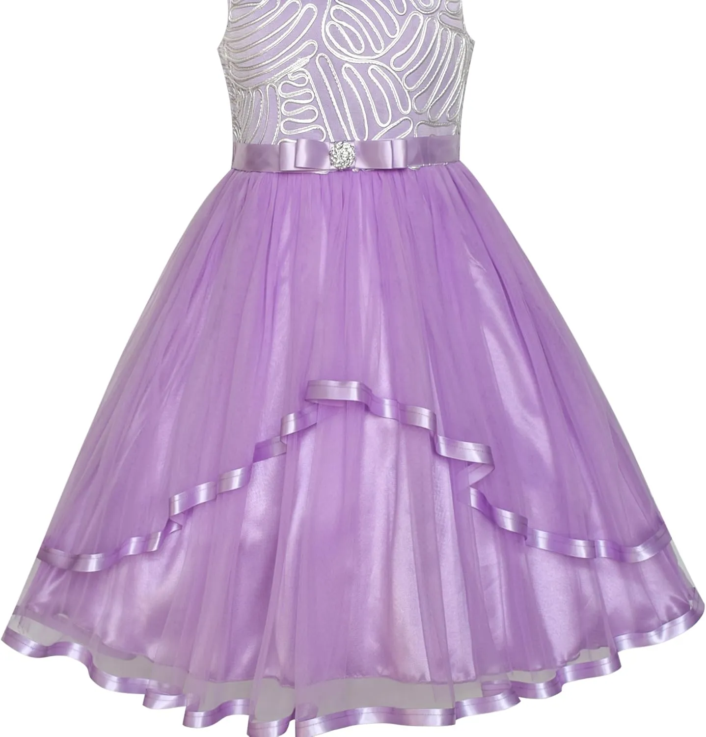 Sunny Fashion Flower Girls Dress Blue Belted Wedding Party Bridesmaid Size 4-12