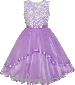 Sunny Fashion Flower Girls Dress Blue Belted Wedding Party Bridesmaid Size 4-12