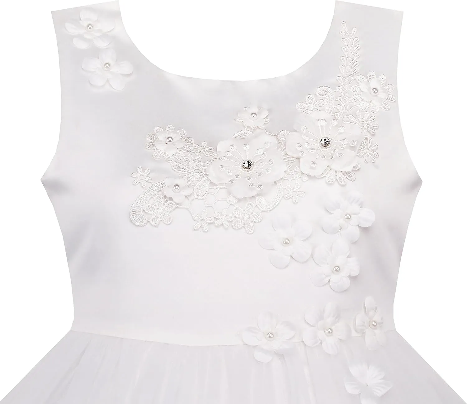 Sunny Fashion Flower Girls Dress White Wedding Pageant Bridesmaid Gown Size 3-10