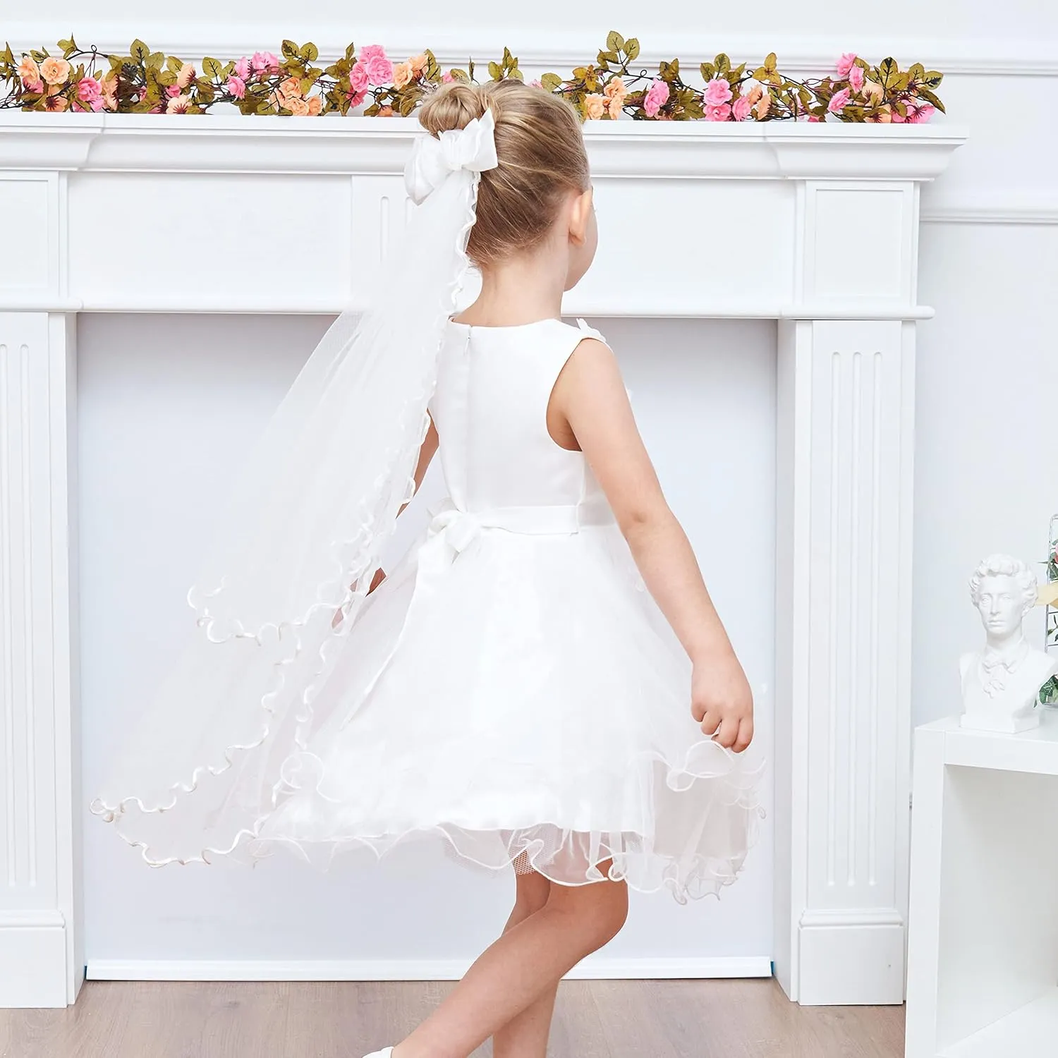 Sunny Fashion Flower Girls Dress White Wedding Pageant Bridesmaid Gown Size 3-10