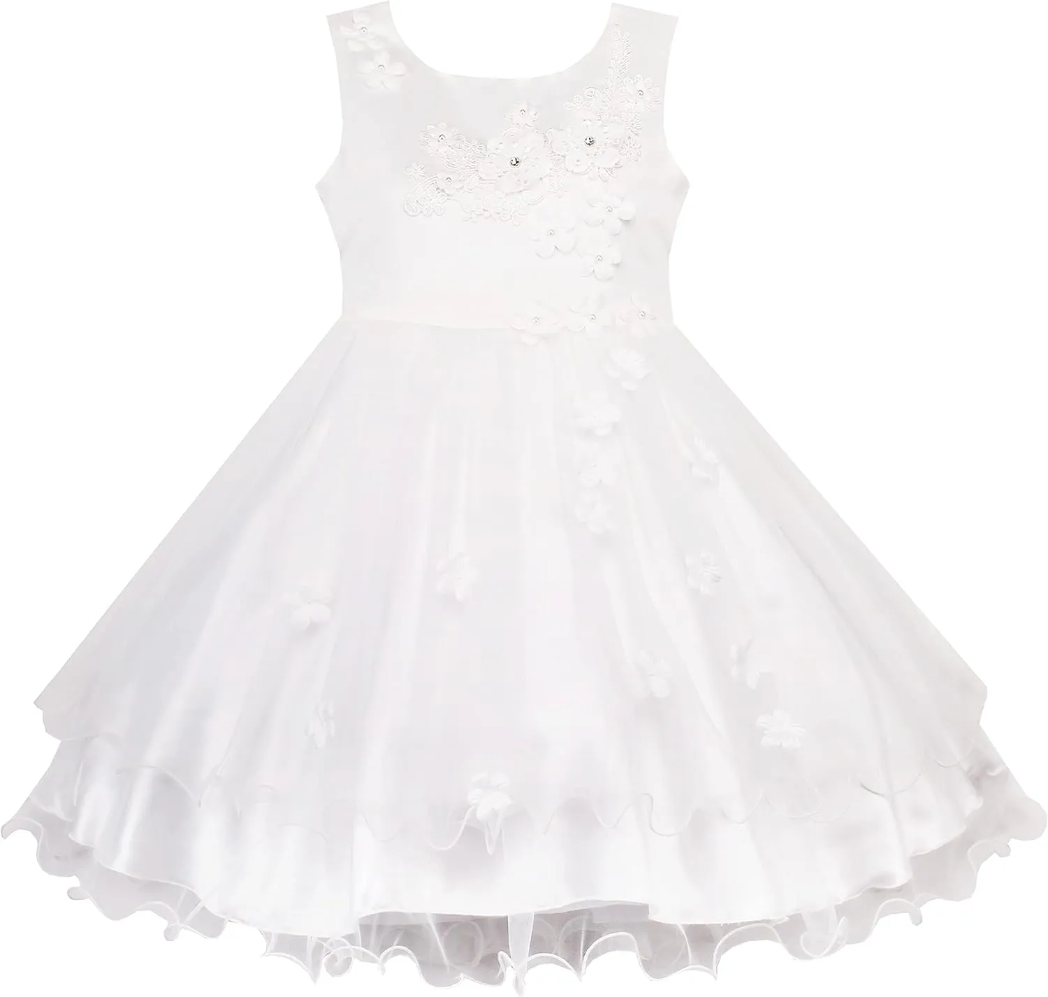 Sunny Fashion Flower Girls Dress White Wedding Pageant Bridesmaid Gown Size 3-10