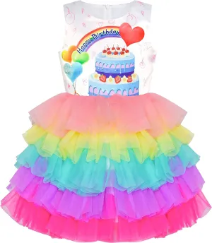 Sunny Fashion Girls Dress Birthday Princess Ruffle Dress Cake Balloon Print