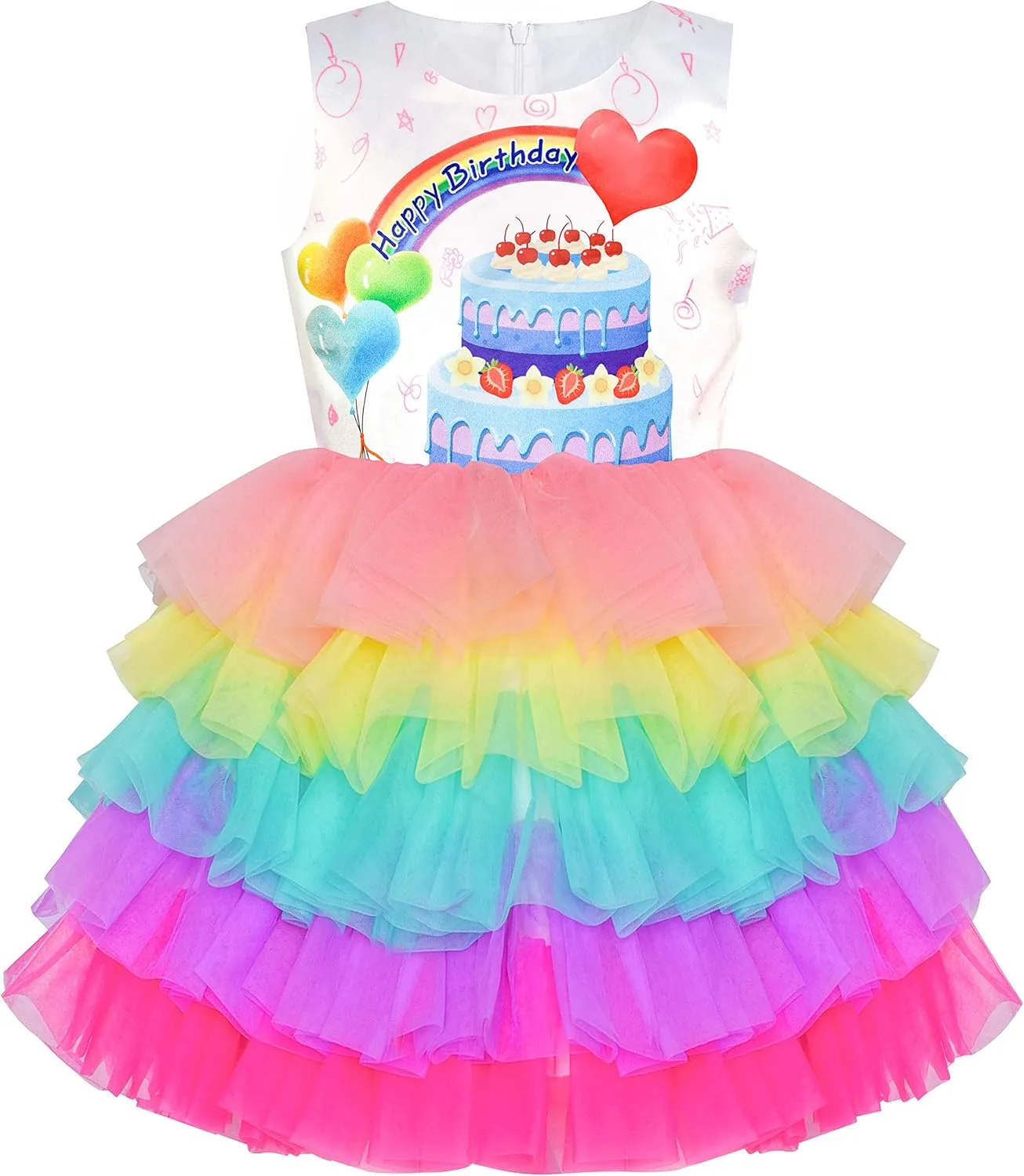 Sunny Fashion Girls Dress Birthday Princess Ruffle Dress Cake Balloon Print