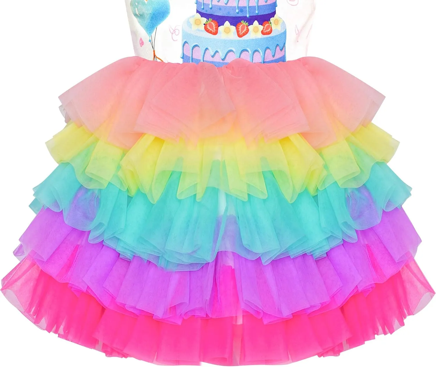 Sunny Fashion Girls Dress Birthday Princess Ruffle Dress Cake Balloon Print