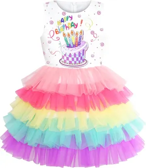 Sunny Fashion Girls Dress Birthday Princess Ruffle Dress Cake Balloon Print