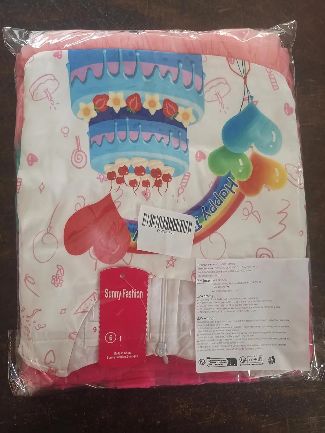 Sunny Fashion Girls Dress Birthday Princess Ruffle Dress Cake Balloon Print