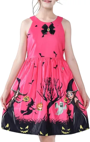 Sunny Fashion Girls Dress Halloween Party Witch Bat Pumpkin Halter Dress