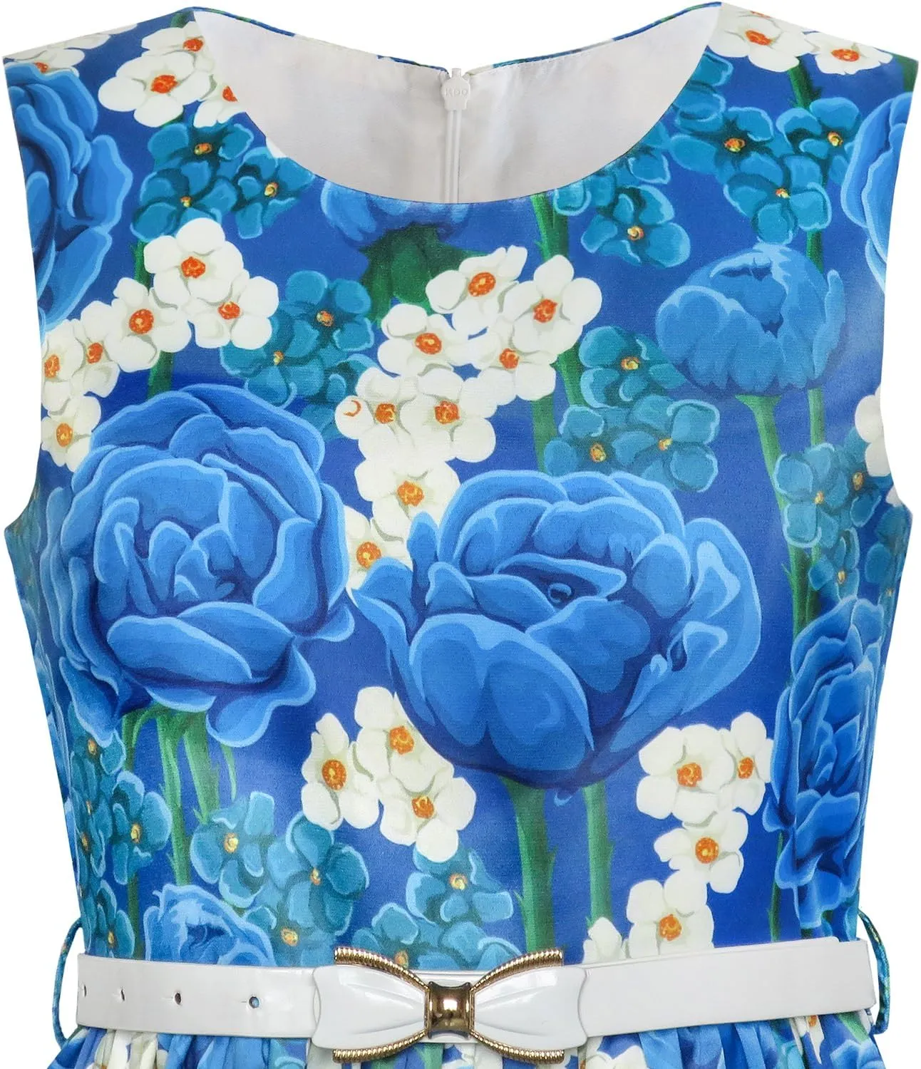 Sunny Fashion Girls Dress Navy Blue Flower Belt Vintage Party Size 6-14